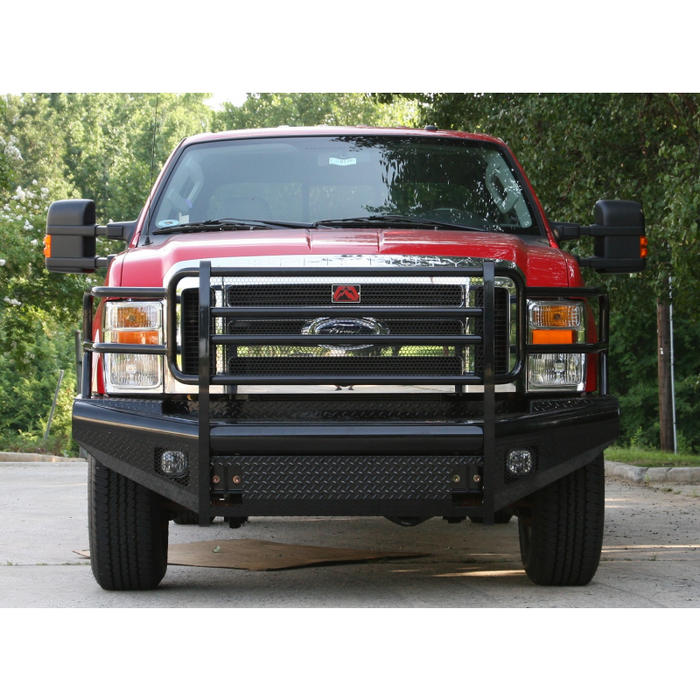 Front Ranch Bumper Fab Fours Black Steel Front Ranch Bumper w/ Grille Guard Model FS08-S1 ...