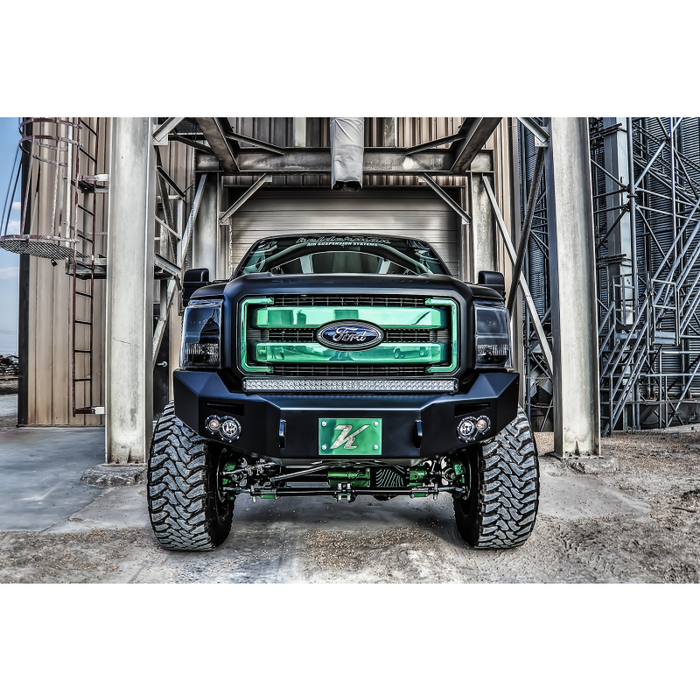 Fab Fours Premium Heavy Duty Winch Front Bumper; 2 Stage Black Powder Coated; w/o Grille Guard; Incl. 1 in. D-Ring Mounts/Light Cut-Outs w/Hella 90mm Fog Lamps And 60mm Turn Signals; Model FS11-A2551-1