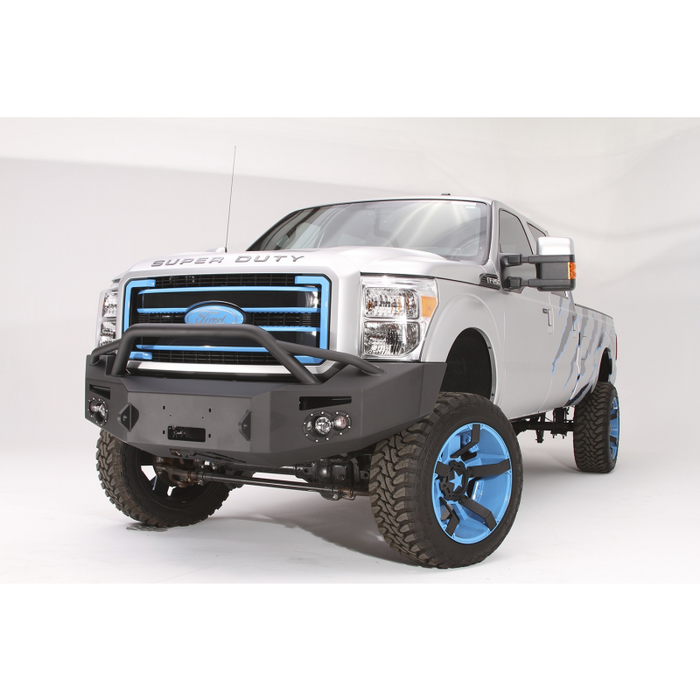 Fab Fours Premium Heavy Duty Winch Front Bumper; 2 Stage Black Powder Coated; w/Pre-Runner Grille Guard; Incl. 1in. D-Ring Mts./Light Cut-Outs w/Hella 90mm Fog Lamps/60mm Turn Signals; Model FS11-A2552-1