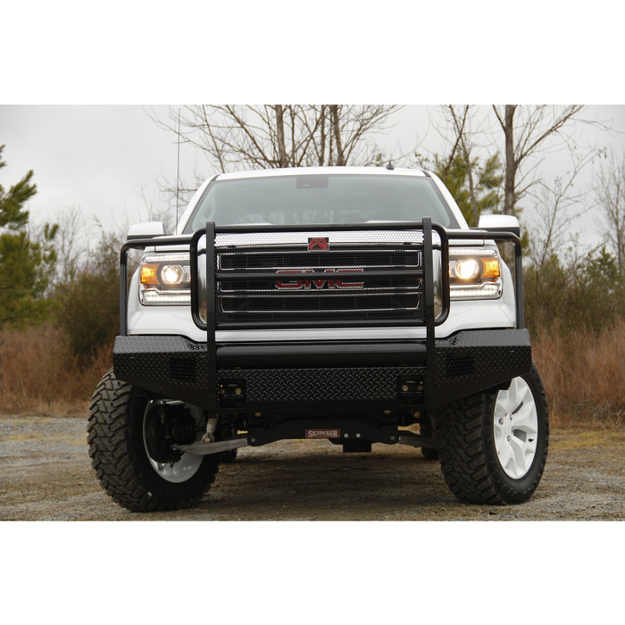 Fab Fours Black Steel Front Ranch Bumper; 2 Stage Black Powder Coated; w/Full Grille Guard; Incl. Light Cut-Outs; Model GM07-K2160-1