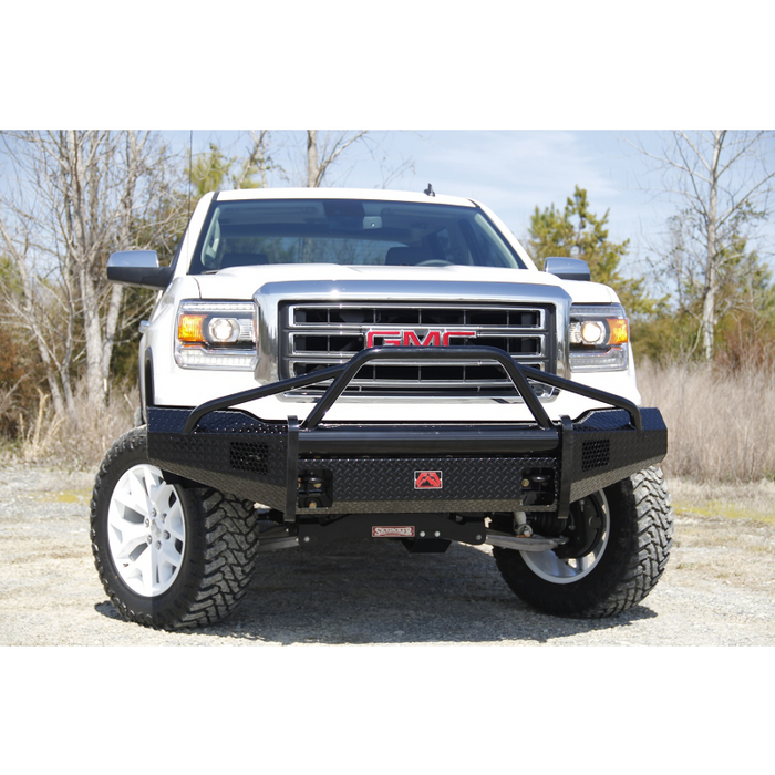 Fab Fours Black Steel Front Ranch Bumper; 2 Stage Black Powder Coated; w/Pre-Runner Grille Guard; Incl. Light Cut-Outs; Model GM07-K2162-1