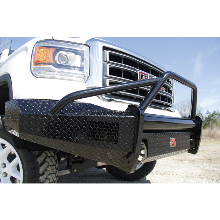 Fab Fours Black Steel Front Ranch Bumper; 2 Stage Black Powder Coated; w/Pre-Runner Grille Guard; Incl. Light Cut-Outs; Model GM07-K2162-1