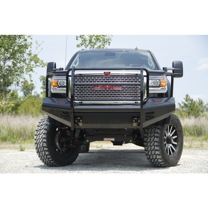Front Ranch Bumper Fab Fours Black Steel Front Ranch Bumper w/ Grille Guard Model GM08-S2 ...