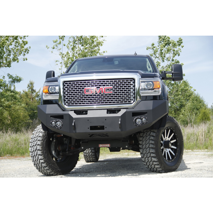 Fab Fours Premium Heavy Duty Winch Front Bumper; 2 Stage Black Powder Coated; w/o Grille Guard; Incl. Fog And Turn Lights; Air Ducts; D-Ring Mounts; Model GM14-A3151-1