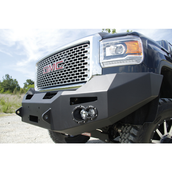 Fab Fours Premium Heavy Duty Winch Front Bumper; 2 Stage Black Powder Coated; w/o Grille Guard; Incl. Fog And Turn Lights; Air Ducts; D-Ring Mounts; Model GM14-A3151-1