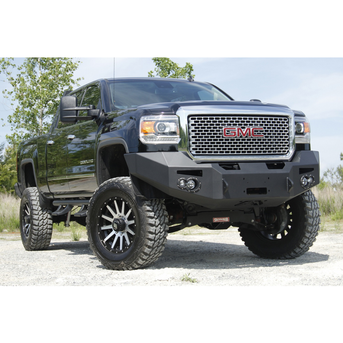 Fab Fours Premium Heavy Duty Winch Front Bumper; 2 Stage Black Powder Coated; w/o Grille Guard; Incl. Fog And Turn Lights; Air Ducts; D-Ring Mounts; Model GM14-A3151-1