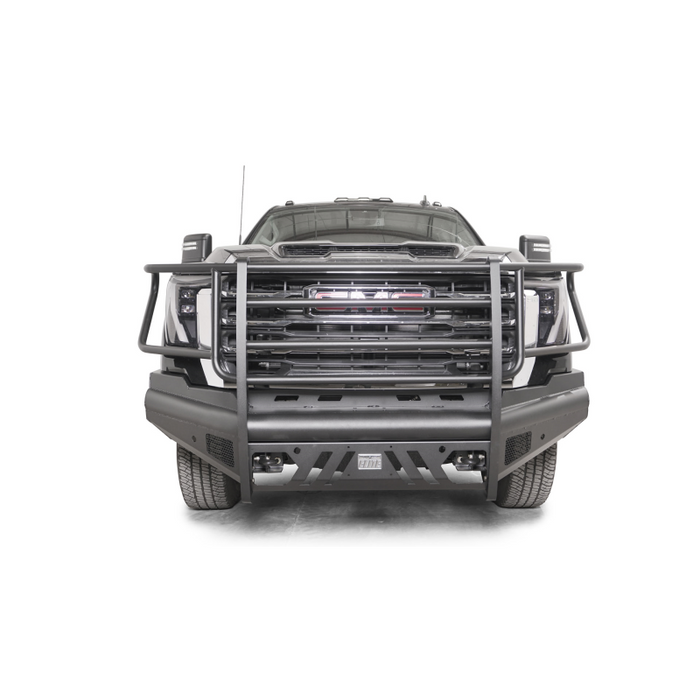 Fab Fours Elite Front Bumper w/ Full Guard Black Steel w/ Sensor Incl. Tow Hooks Model GM24-Q6260-1