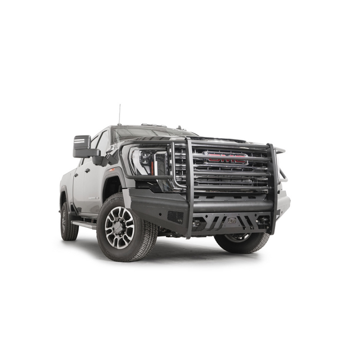 Fab Fours Elite Front Bumper w/ Full Guard Black Steel w/ Sensor Incl. Tow Hooks Model GM24-Q6260-1
