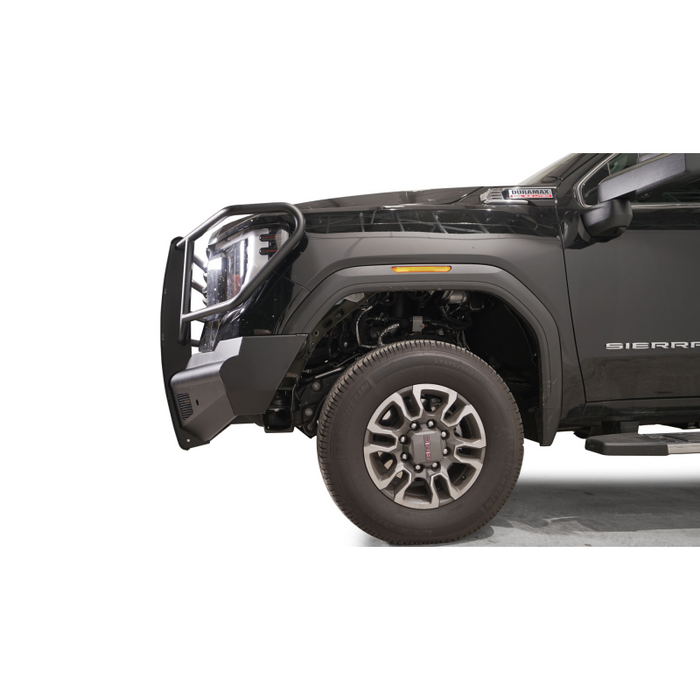 Fab Fours Elite Front Bumper w/ Full Guard Black Steel w/ Sensor Incl. Tow Hooks Model GM24-Q6260-1