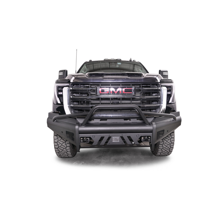 Fab Fours Elite Front Bumper w/ Pre-Runner Guard Black Steel w/ Sensor Incl. Tow Hooks Model GM24-Q6262-1