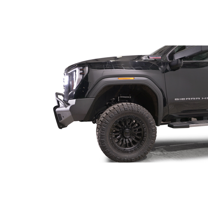 Fab Fours Elite Front Bumper w/ Pre-Runner Guard Black Steel w/ Sensor Incl. Tow Hooks Model GM24-Q6262-1