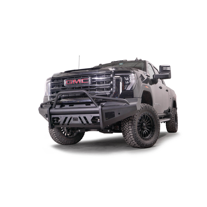 Fab Fours Elite Front Bumper w/ Pre-Runner Guard Black Steel w/ Sensor Incl. Tow Hooks Model GM24-Q6262-1