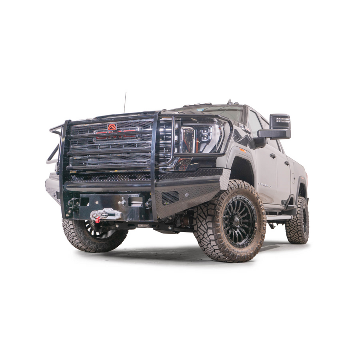 Fab Fours Black Steel Front Bumper w/ Full Guard w/ Sensor Incl. Tow Hooks Model GM24-S6260-1