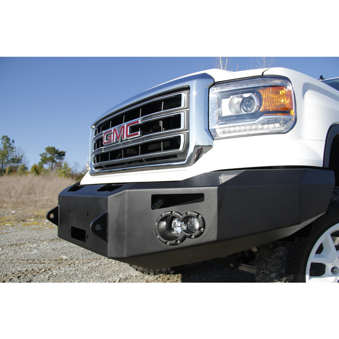 Fab Fours Premium Winch Front Bumper; 2 Stage Black Powder Coated; w/o Grille Guard; Incl. 90mm Fog Lamps/60mm Turn Lights; D-Ring Mounts; Model GS14-H3151-1