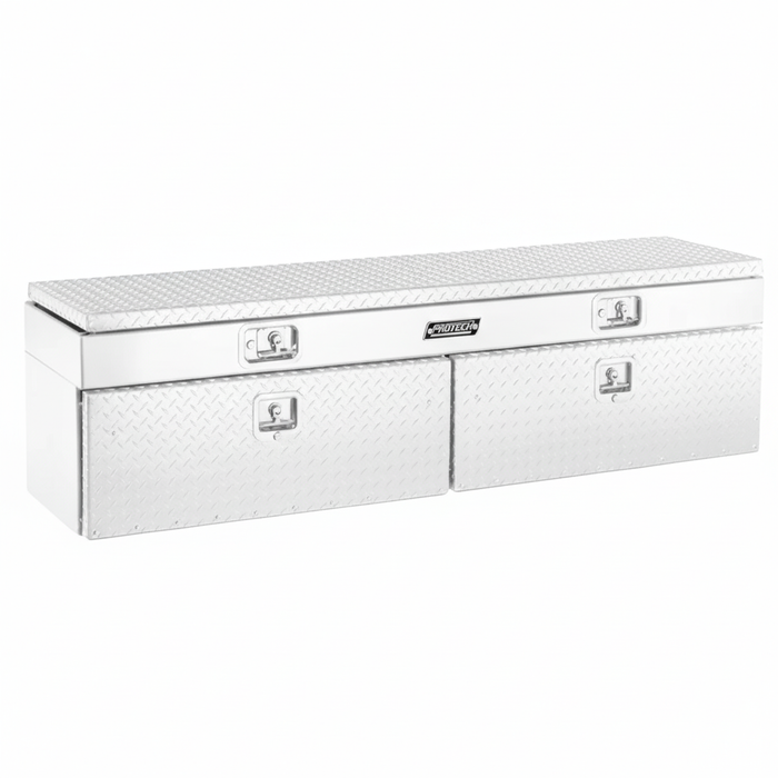 Protech Flatbed Top Mount Contractor Box - 2Drop/1Top 20Hx18Dx72L - Diamond Plate Lid/Door White Model 54-7860-GW
