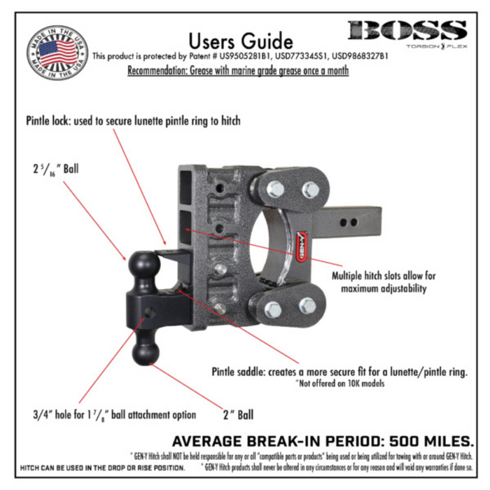 GEN-Y The BOSS TORSION-FLEX 2" Shank 10" Drop 1.1K TW 10K Hitch & GH-031 Dual-Ball Model GH-1016