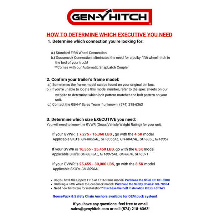 GEN-Y EXECUTIVE TORSION-FLEX Auto Latch Fifth Wheel to Gooseneck 2 5/16" Coupler 3.5K - 6.5K pin weight range 30K Towing Model GH-8075AL