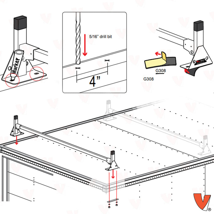 Vantech 4-Bar Black Steel (82"- 90") Top Mount Rack System Box Truck / Trailer Model C46004358B