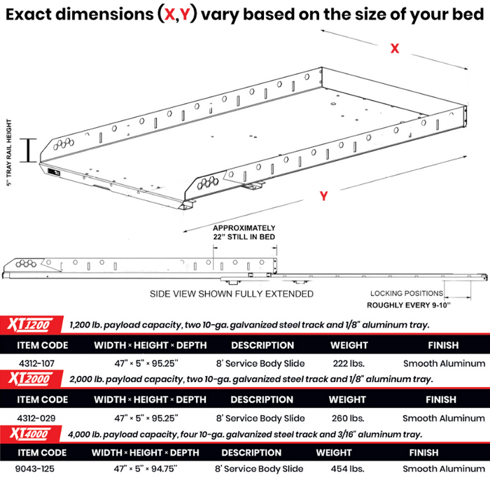 Highway Products Aluminum Truck Slide For 8' Service Body Beds