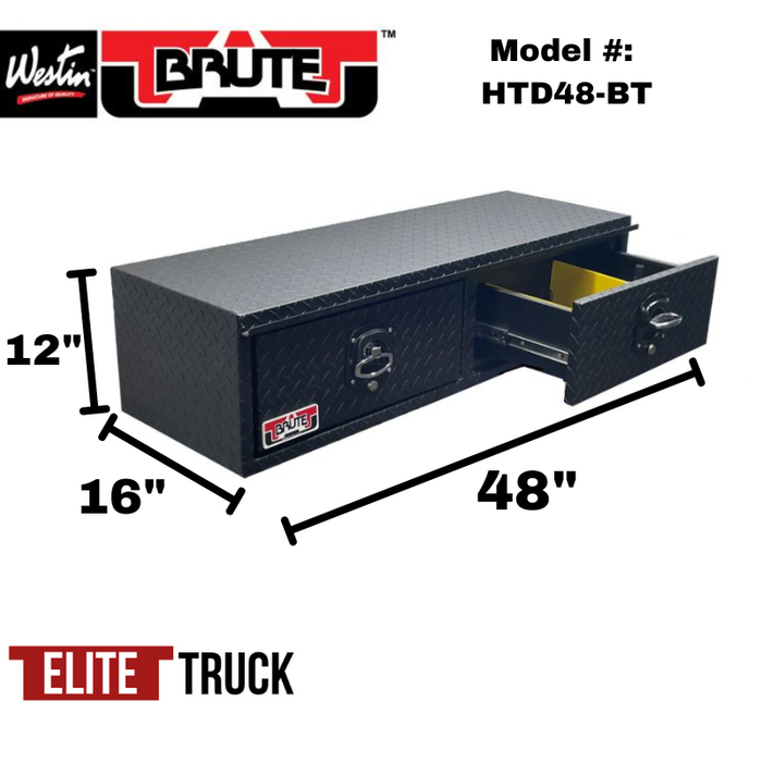 Brute 48" Stake Bed Top Sider W/ 2 Drawers; Black Text Model HTD48-BT