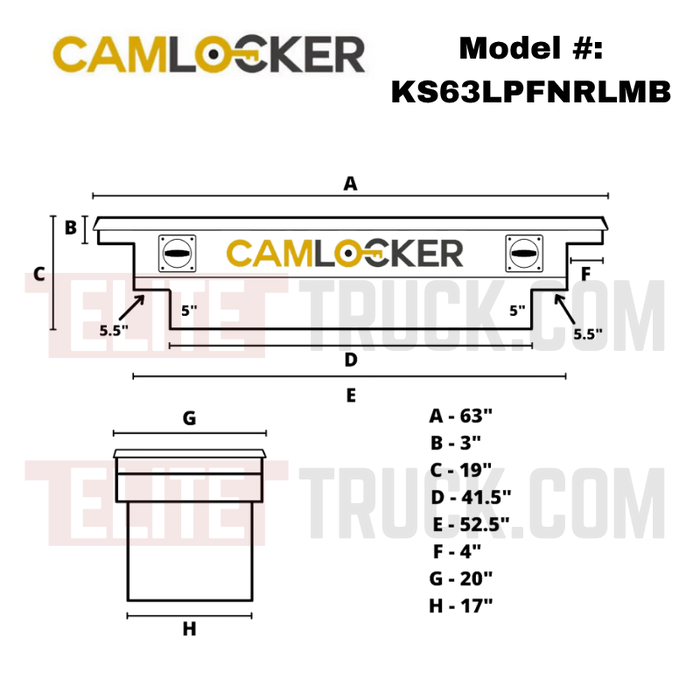 CamLocker King Size Crossover Tool Box 63 Inch Deep Low Profile Notched Matte Black Aluminum With Rail Model KS63LPFNRLMB