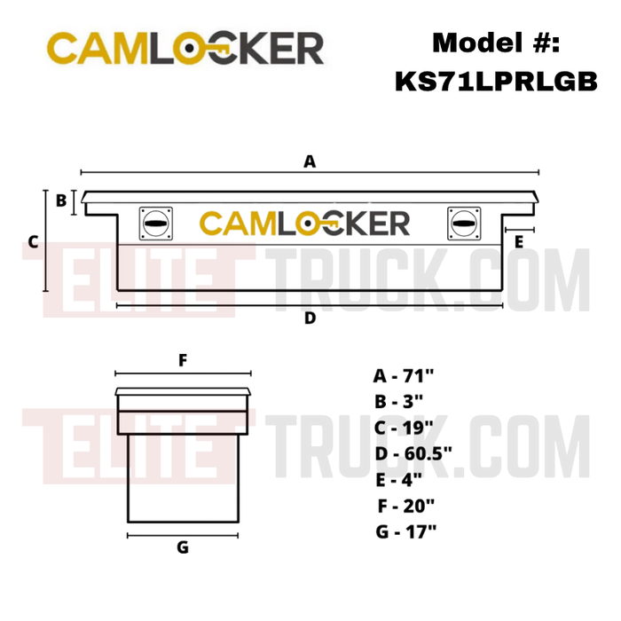 CamLocker King Size Crossover Tool Box 71 Inch Low Profile Gloss Black Aluminum With Rail Model KS71LPRLGB