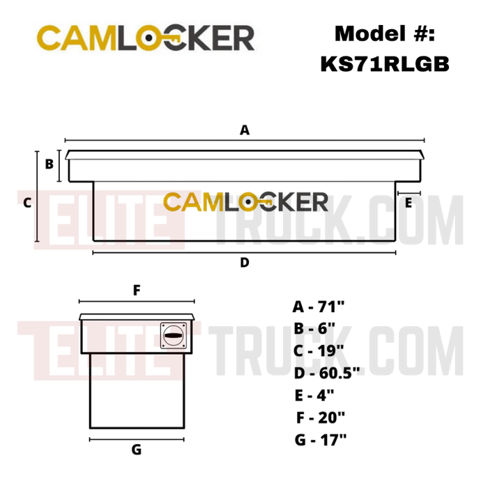 CamLocker King Size Crossover Tool Box 71 Inch Standard Profile Gloss Black Aluminum With Rail Model KS71RLGB