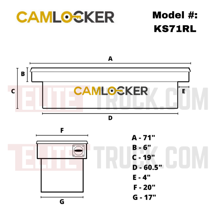 CamLocker King Size Crossover Tool Box 71 Inch Standard Profile Bright Aluminum With Rail Model KS71RL