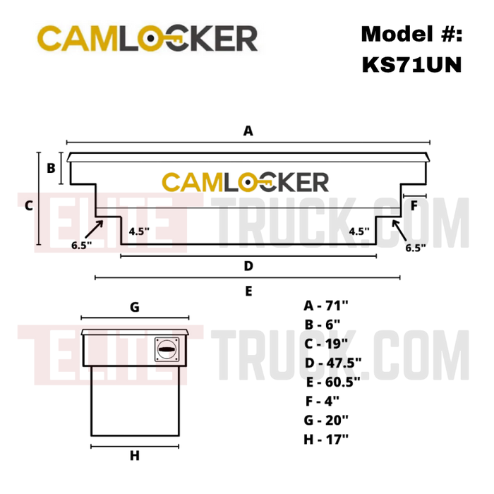 CamLocker King Size Crossover Tool Box 71 Inch Standard Profile Deep Notched Bright Aluminum Model KS71UN