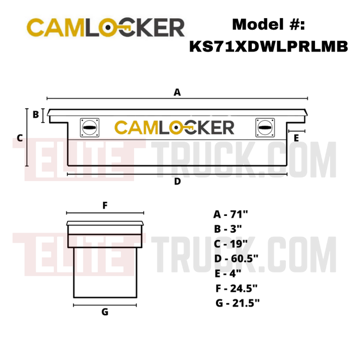 CamLocker King Size Crossover Tool Box 71 Inch Extra Deep & Wide Low Profile Matte Black Aluminum With Rail Model KS71XDWLPRLMB