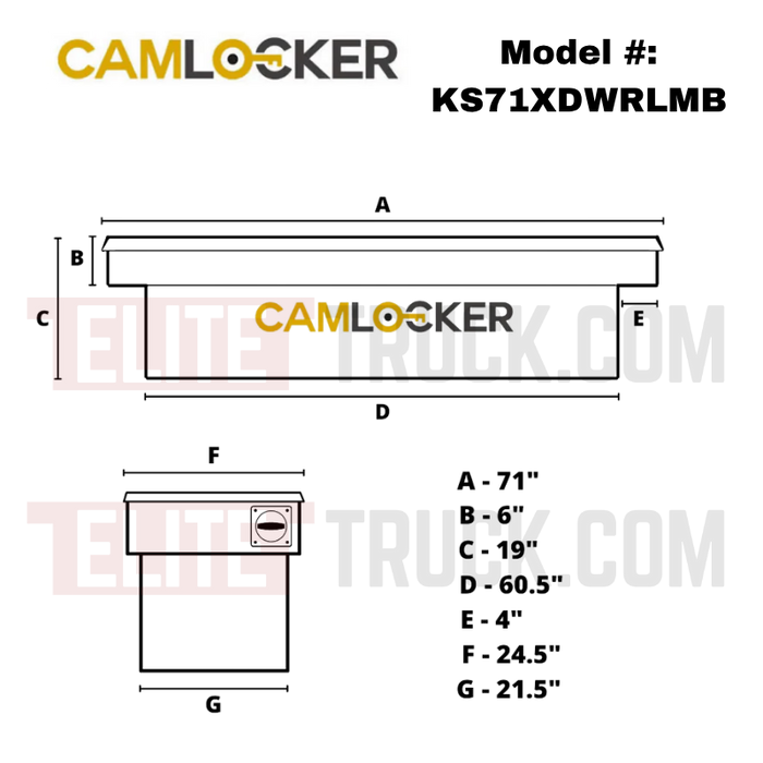 CamLocker King Size Crossover Tool Box 71 Inch Standard Profile Extra Deep & Wide Matte Black Aluminum With Rail Model KS71XDWRLMB