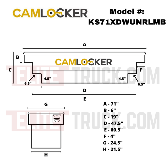 CamLocker King Size Crossover Tool Box 71 Inch Standard Profile Extra Deep & Wide Notched Matte Black Aluminum With Rail Model KS71XDWUNRLMB