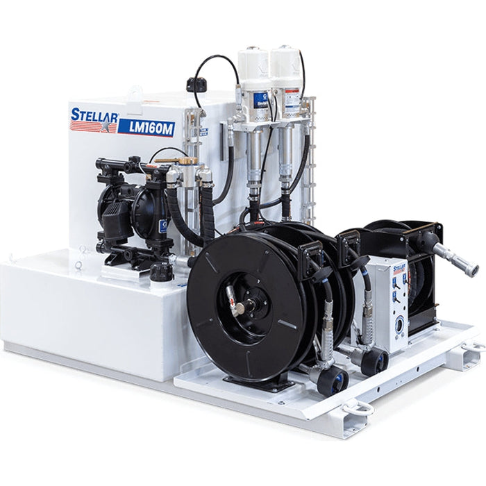 Stellar LM160 LubeMate Mobile Mount Lube Skid Steel Dual 40-Gal New Oil Tanks, Single 80-Gal Salvage Oil Tank & 8 HP Compressor - 47.5″W x 43″T x 36″D Model 96654