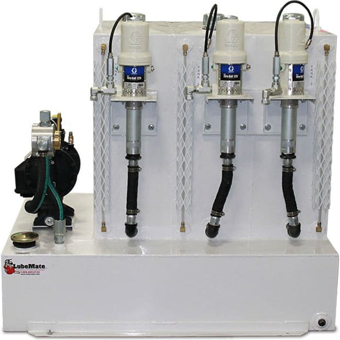 Stellar LM200 LubeMate Permanent Mount Lube Skid Triple 40-Gal New Oil Tanks, Single 80-Gal Salvage Oil Tank & 120LB Grease Kit With Drip Pan - 47.5″W x 46″T x 39″D Model 110481