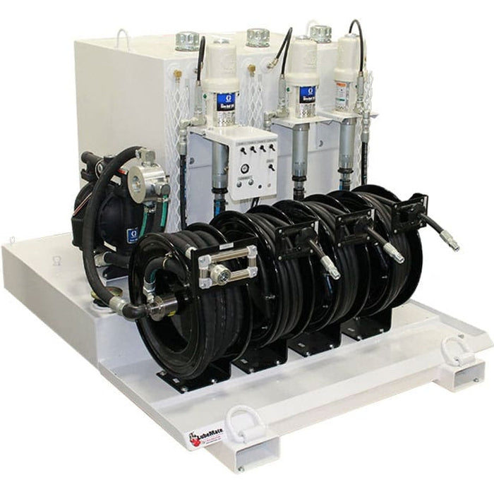 Stellar LM200 LubeMate Mobile Mount Lube Skid Steel Triple 40-Gal New Oil Tanks, Single 80-Gal Salvage Oil Tank & 13 HP Compressor - 47.5″W x 46″T x 39″D Model 96658
