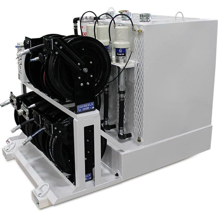 Stellar LM300 LubeMate Mobile Mount Lube Skid Steel Quad 50-Gal New Oil Tanks & Single 100-Gal Salvage Oil Tank - 47.5″W x 52″T x 45″D Model 96659