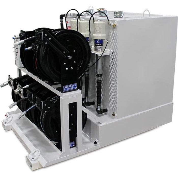 Stellar LM300 LubeMate Mobile Mount Lube Skid Quad 50-Gal New Oil Tanks, Single 100-Gal Salvage Oil Tank, 35LB Grease Kit & 13 HP Compressor - 47.5″W x 52″T x 45″D Model 110508