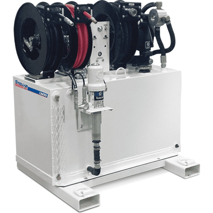 Stellar LM90 LubeMate Mobile Mount Lube Skid Single 45-Gal New Oil Tank, Single 45-Gal Salvage Oil Tank, 35LB Grease Kit & 13 HP Compressor - 47.5″W x 43″T x 35″D Model 110494