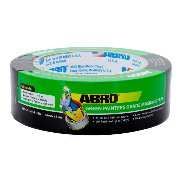 ABRO Masking Tape General Purpose Green 1-13/32 In X 60 yds QTY of 24 Model MT-GN-36-55-USA