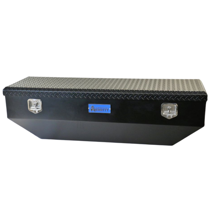 Merritt Chest Tool Box 19"H x 20"D x 62"L Tapered Front and Ends Gloss Black Smooth Aluminum Box Diamond Plate Lid Model 710415-123