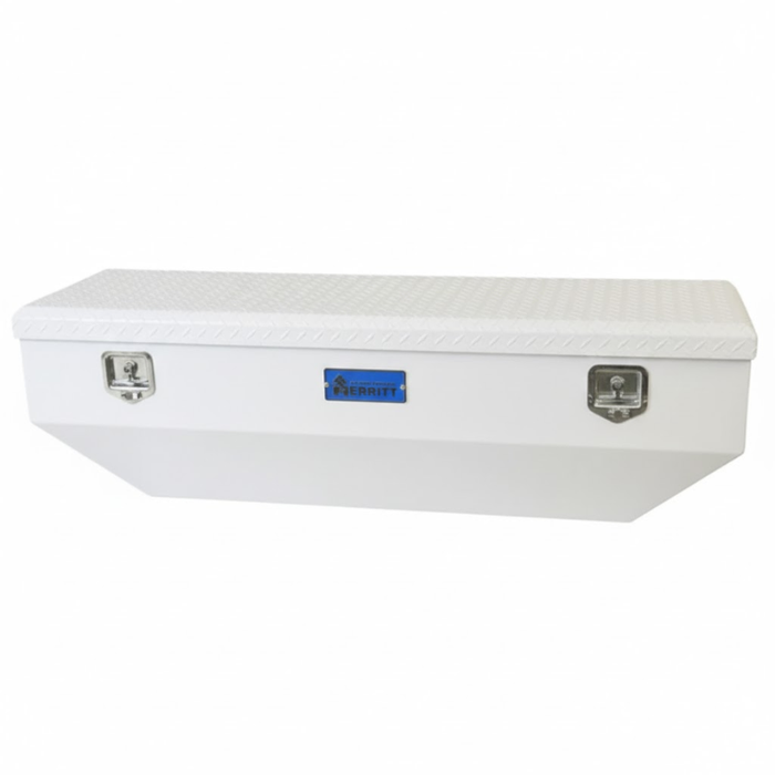 Merritt Chest Tool Box 19"H x 20"D x 62"L Tapered Front and Ends White Smooth Aluminum Box Diamond Plate Lid Model 710415-125