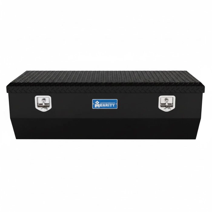 Merritt Chest Tool Box 19"H x 20"D x 47"L Tapered Front Satin Black Smooth Aluminum Box Diamond Plate Lid Full Size and Mid Size Trucks Model 710416-124