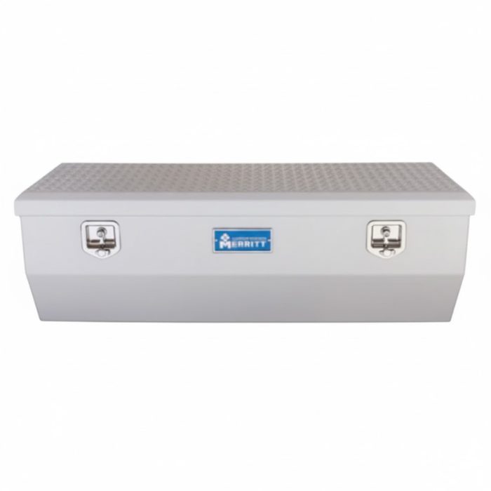 Merritt Chest Tool Box 19"H x 20"D x 47"L Tapered Front White Smooth Aluminum Box Diamond Plate Lid Full Size and Mid Size Trucks Model 710416-125