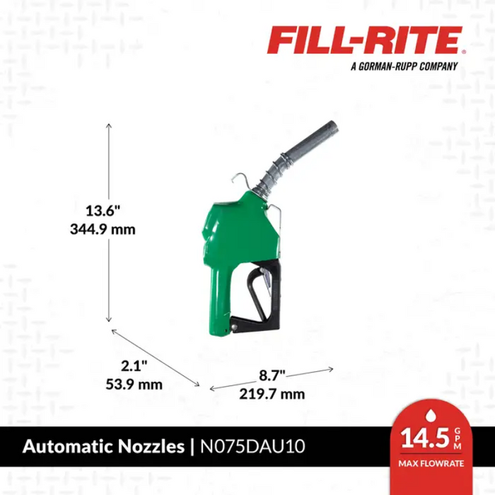 Fill-Rite 3/4" Automatic Diesel Spout Nozzle Assembly Green Cover Model N075DAU10