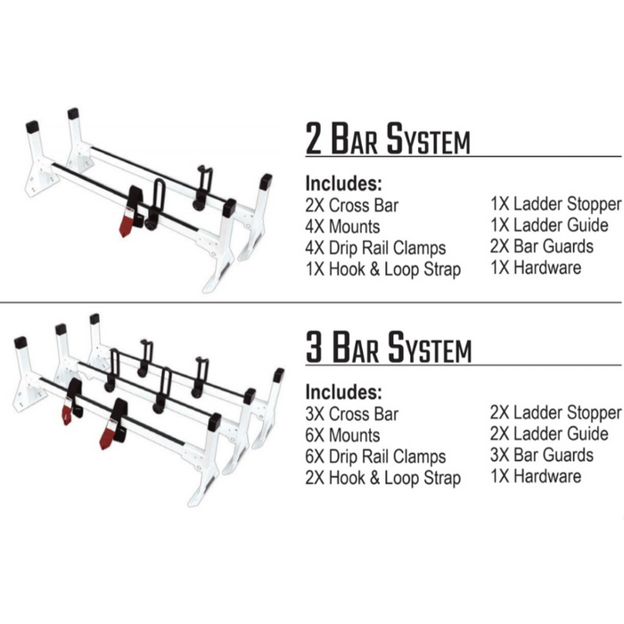 Vantech 3-Bar White Aluminum Clamp-On Ladder Rack System Chevrolet Express 1996-current Model H3023W