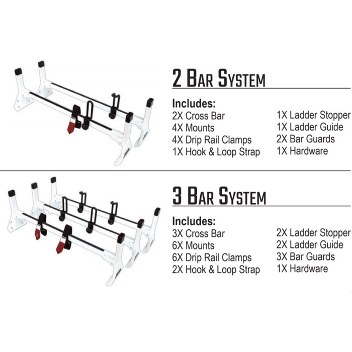 Vantech 2-Bar White Aluminum Clamp-On Ladder Rack System Dodge RAM Van 1981-2007 (All Trims) Model H3062W