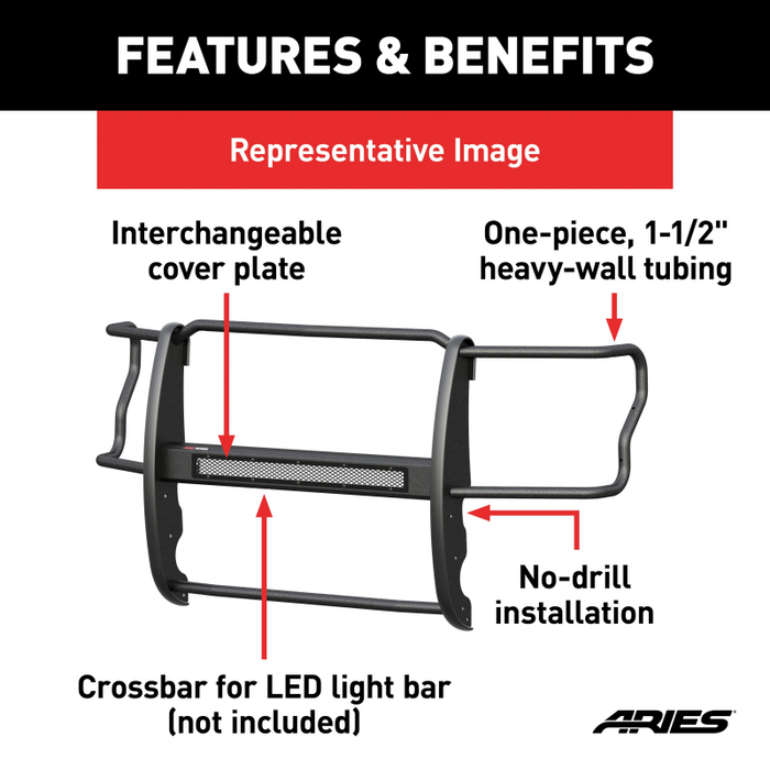 ARIES Pro Series Black Steel Grille Guard, Fits Select Chevrolet Silverado 1500 Model P4091