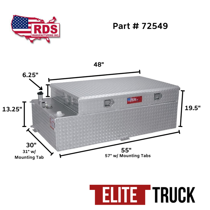 RDS 90 Gallon Transfer Tank & Toolbox Combo Bright Aluminum 55X30X19.5 Model # 72549