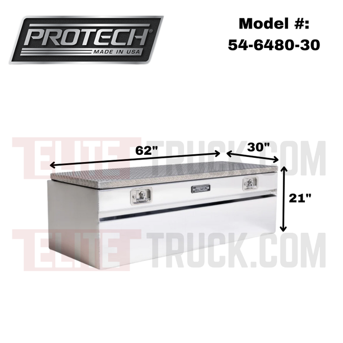 Protech Chest Tool Box - 21X30X62, 17+ Ford Standard Duty Diamond Plate Lid Bright Aluminum Includes Tray Model 54-6480-30