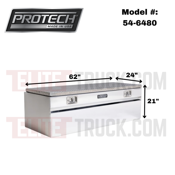 Protech Chest Tool Box - 21X24X62, 17+ Ford Standard Duty Diamond Plate Lid Bright Aluminum Includes Tray Model 54-6480